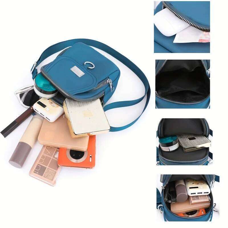 Lightweight Nylon Women's Crossbody Bag, Casual Mini Handbag with Multiple Zip Pouch, Chic Design Shoulder Bag for Everyday Use