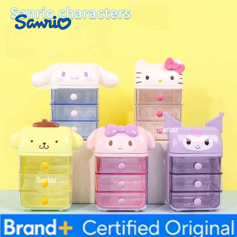 Sanrio Cute Cinnamoroll Melody Mini Dresser Jewelry Organizer Desktop Drawer Storage Box Kawaii Home Decor Birthday Gift H2601291 H2601291