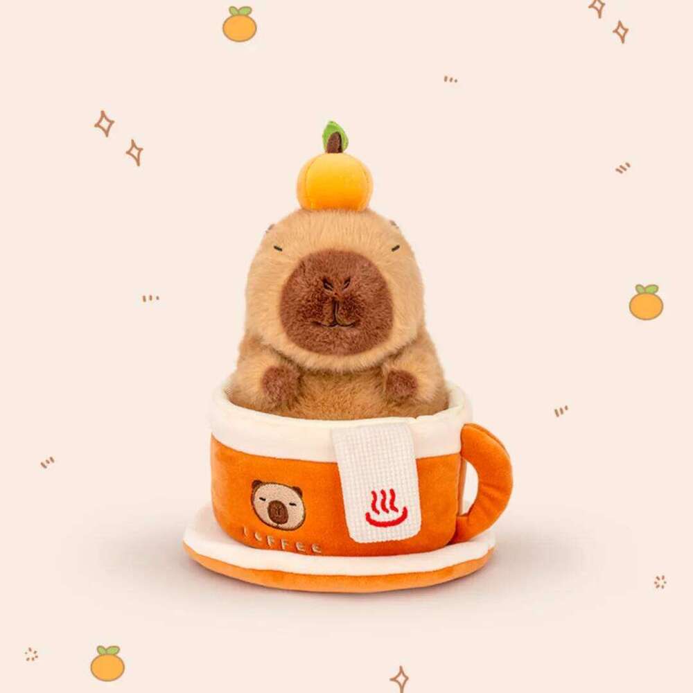 22cm Cute Cartoon Capybara Plush Tea Cup Coaster Kapibala Toys Funny Ornaments Kids Birthday Gift Room Decorative Dolls Y260128