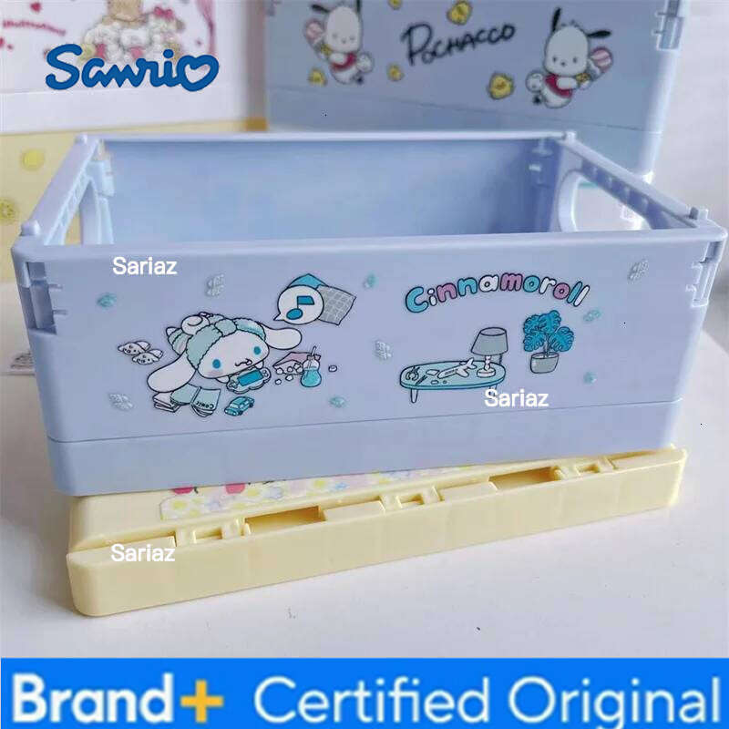 Sanrio Ins Kuromi Cinnamoroll Desktop Plastic Baskets Organizer Box Folding Stackable Toy Storage Basket with Handle H2601291 H2601291