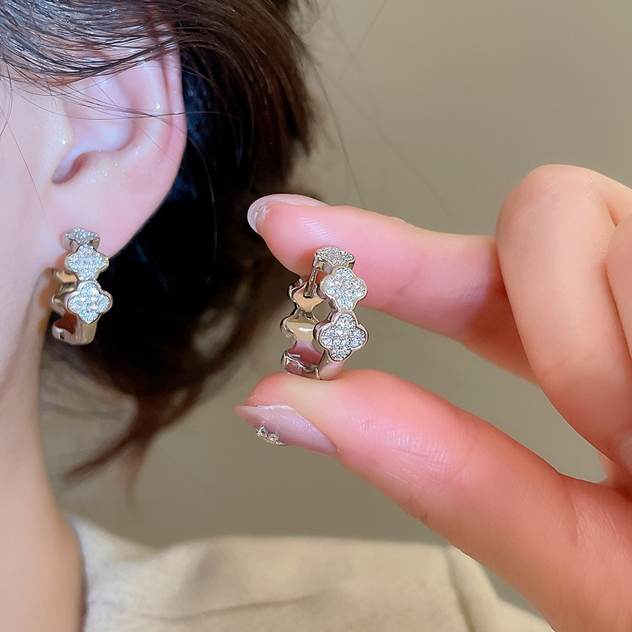 Korean Style Ins Zircon Flower Minimalist Casual Fashion Elegant Versatile Light Luxury Niche Earrings for Women - view 4