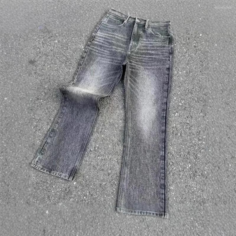 Men's Jeans Washed Micro Flare Black Grey Marble Clean Fit Style Retro Long Casual Denim Pants Trendy Straight Leg Trousers