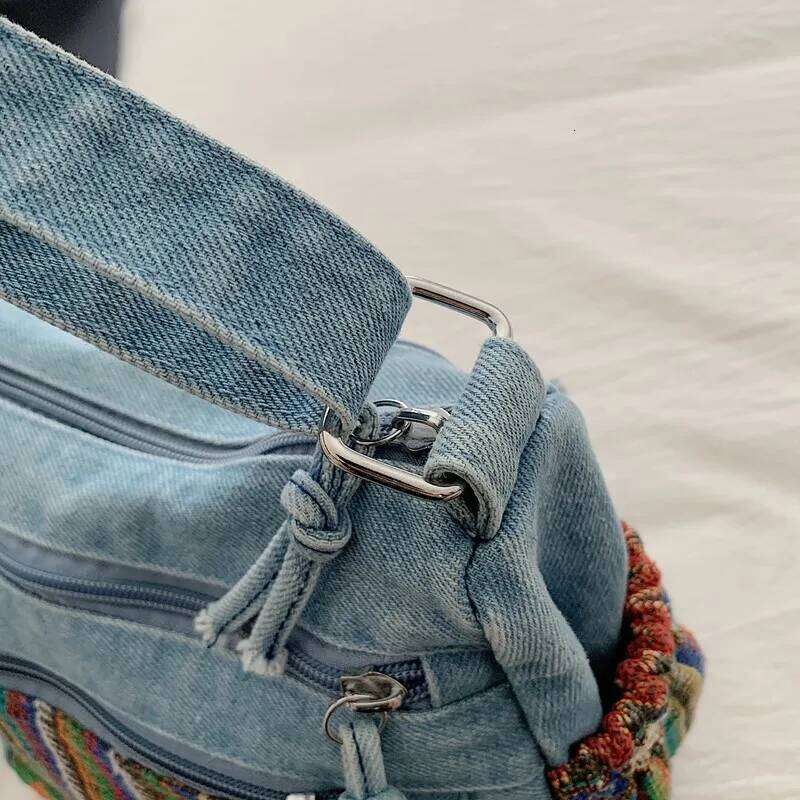 Ethnic Style Denim Tote Women 2025 Embroidery Handbag Large Capacity Crossbody Purse Boho Shoulder Bag for Ladies XJ260129