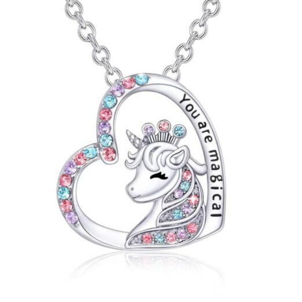 New unicorn necklace, alloy with diamonds, small horse necklace, crown-shaped unicorn earring