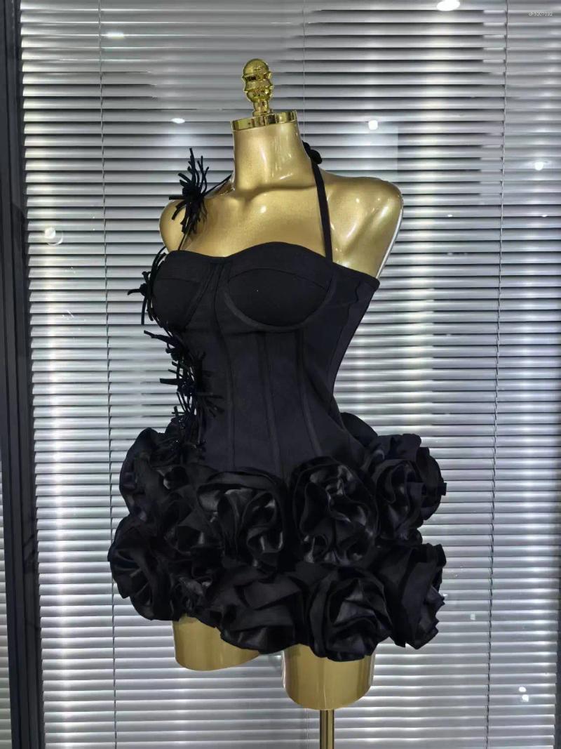 Casual Dresses High Quality Black Red Women Sexy Halter Full Florals 2 Pieces Set Bodycon Mini Bandage Dress Celebrate Nightclub Party Wear