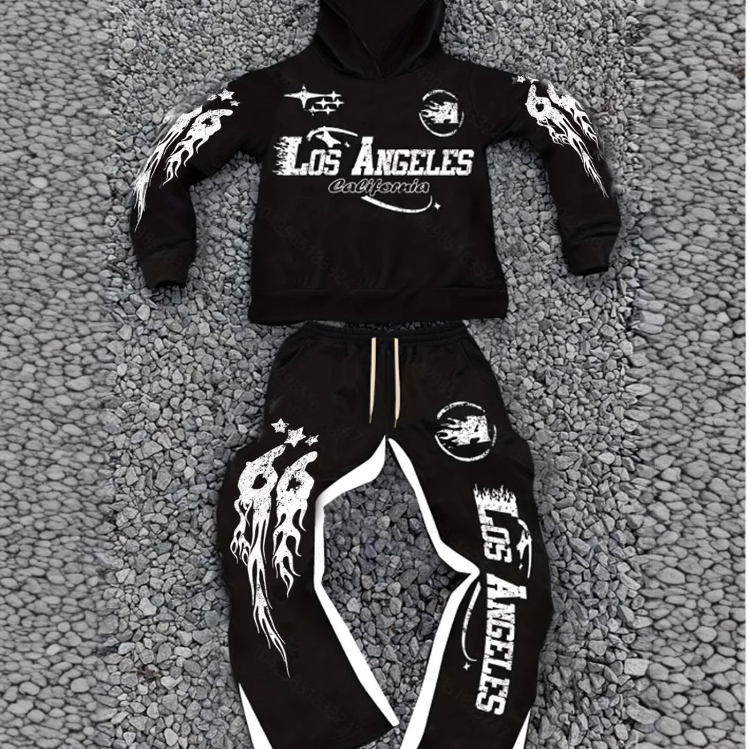 Luxury Brand Designer Clothes 2025 Spring And Autumn New Men's American Style Hooded Sweatshirt And Flared Pants Set Sports Trendy High Street