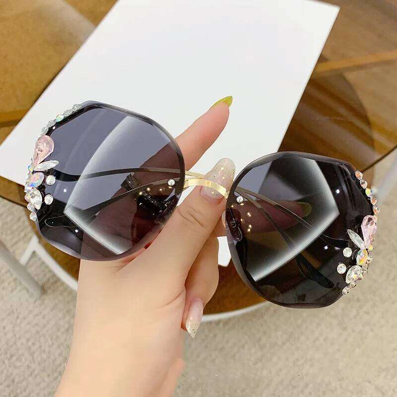 Women's New Diamond Rimless Cut Edge Big Face Slimming Sunglasses H260129