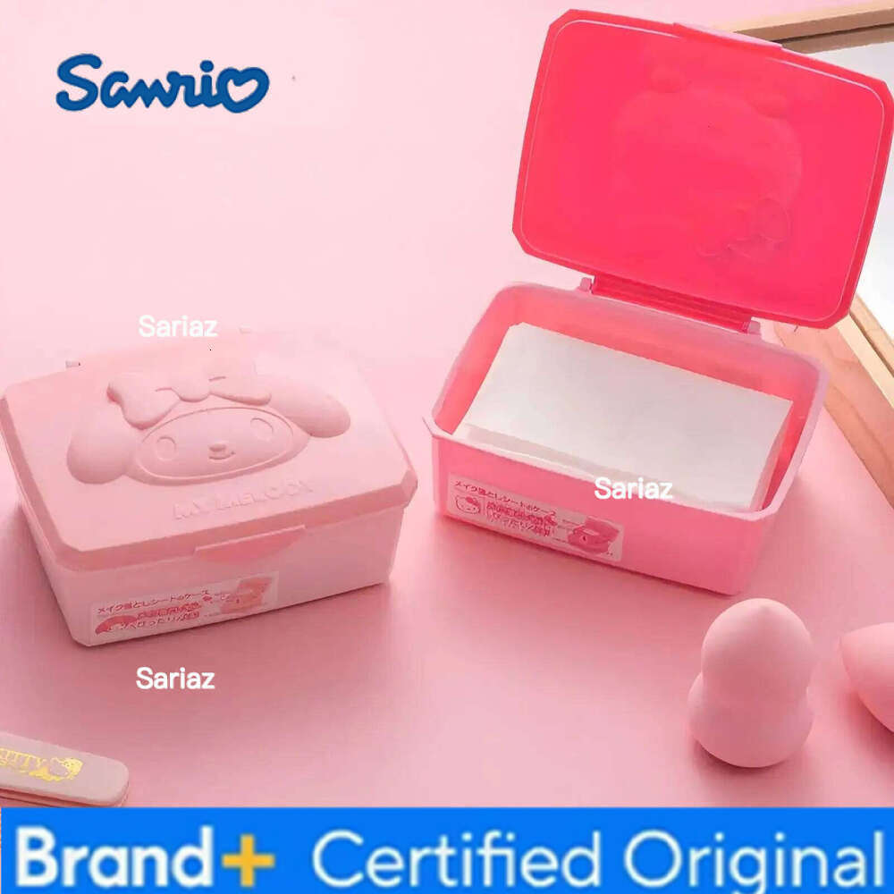 Sanrio Hello Kitty My Melody Cute Cartoon Girl Cotton Pad Cosmetics Organizer Box Student Stationery Storage Gifts H260129