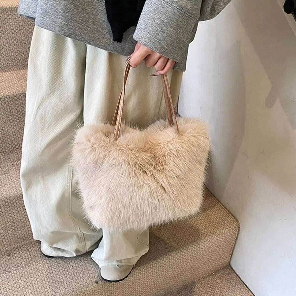 Fahion Faux Fur Tote Bag Women's Bucket Plush Luxury Design Ladies Handbags Winter Crossbody Shoulder Bags