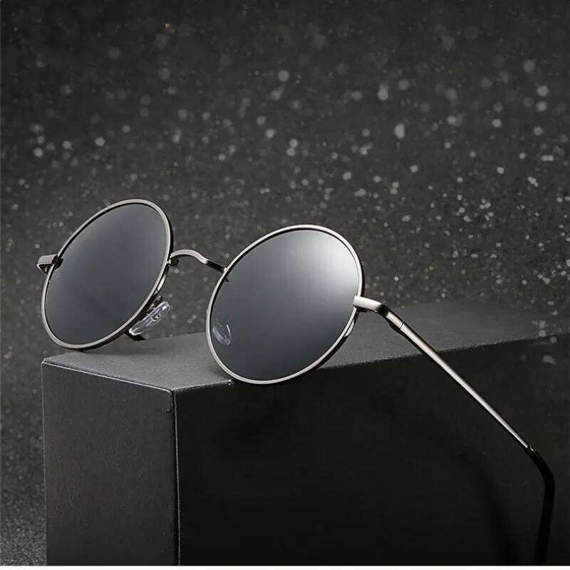Retro Vintage Small Round Polarized Sunglasses Men Women Brand Designer Sun Glasses Slim Metal Frame Black Lens Driving UV400 H260129