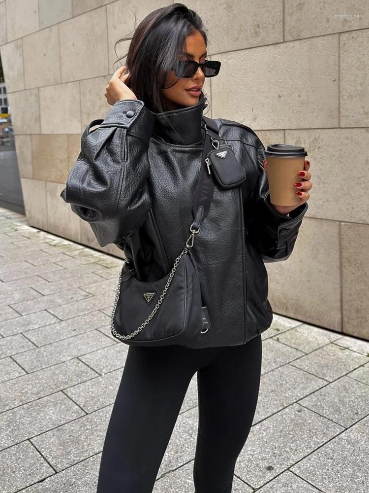 Women' s Jackets Trendix Solid Leather Moto Jacket For W - view 4