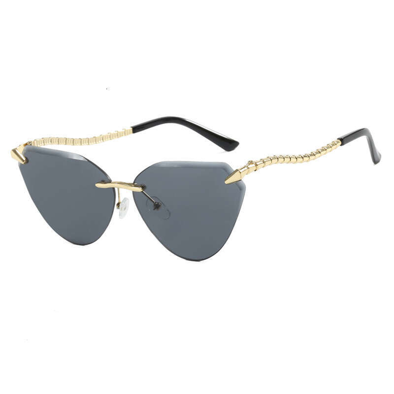 Fashion Snake Sunglasses Leg Rimless Cut Edge Cat 1 Eye European American Style for Driving Outdoor Unisex Gift High Quality Texture