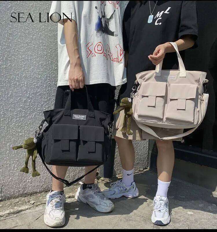 Waterproof Shoulder Women's Multi Pocket Nylon Messenger Bag Preppy Canvas Handbag Women XJ260129