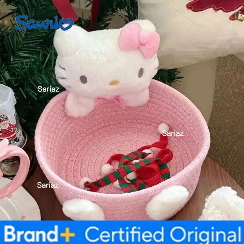 Sanrio Japanese Kawaii Hello Kitty Basket Cute Harajuku Charm Cosmetics Toys Storage Box Bedroom Decoration Birthday Gift Pink H260129