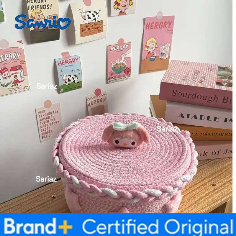 Sanrio Animation Hello Kitty Cinnamoroll My Melody Hemp Cotton Shoes Woven Large Capacity Storage Box Kawaii Sundry Organizing Basket H260129