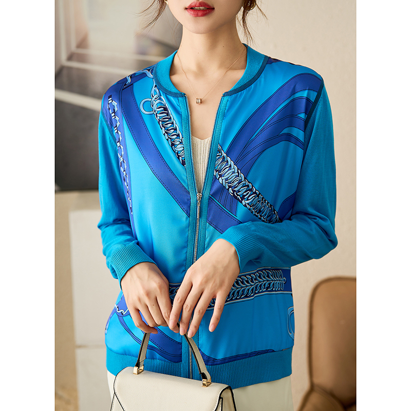 Short Jacket Baseball Jacket Zipper Shirt Thin Womens 2023 Spring Printed Spliced Design Knitted Jacket 250723