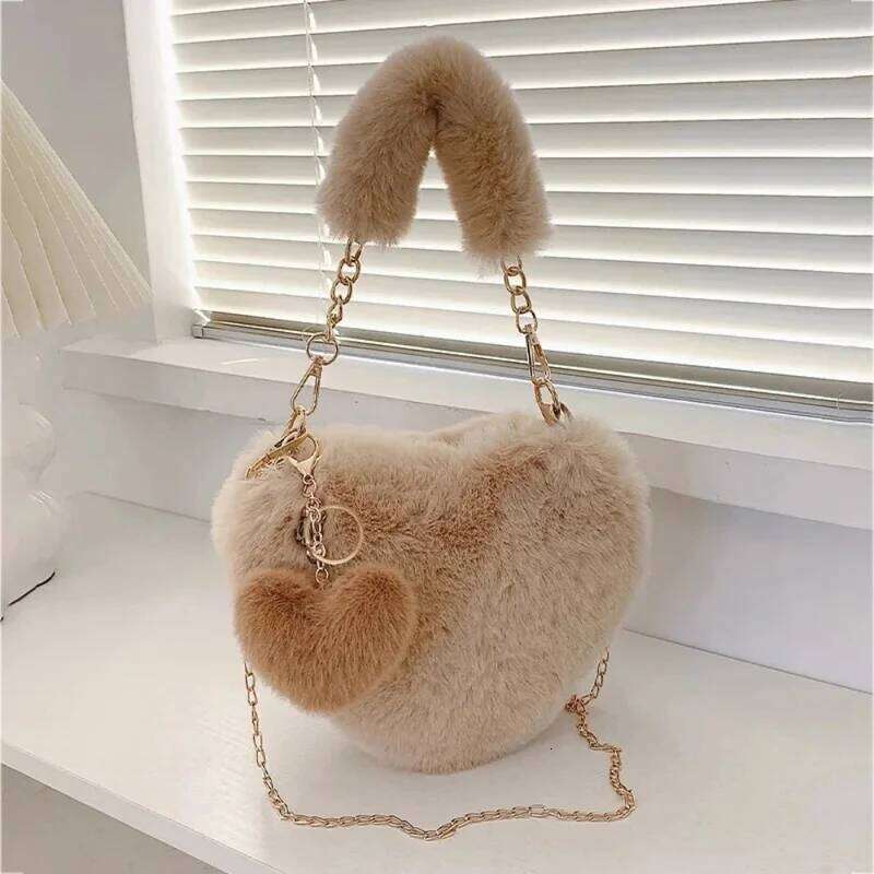 New Korean Style Plush Trendy Heart-shaped Crossbody Bags Versatile Autumn Winter Single Shoulder or Handheld Clutch Wallet XJ260129