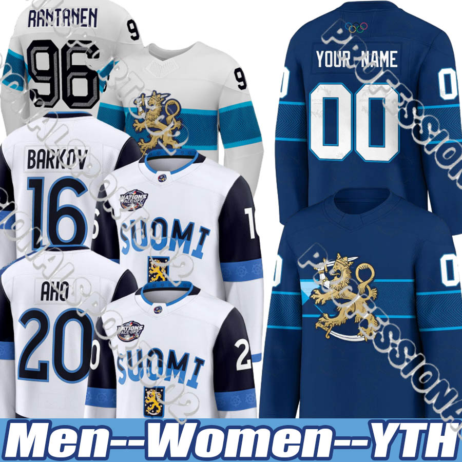 #96 Mikko Rantanen team Finland hockey jersey 2026 olympices jersey #16 Aleksander Barkov Sebastian Aho Kaapo Kakko Ukko-Pekka Luukkonen Hintz Anton Lundell jerseys