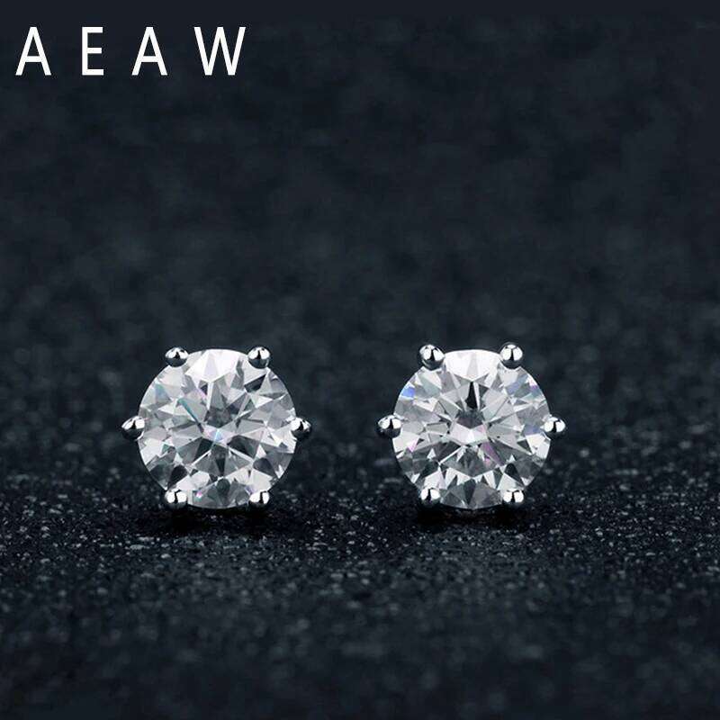 AEAW 1.0Ct Each Round Moissanite DF VVS Stud Martini Daily Wear Earrings 14k White Yellow Gold 26W0129