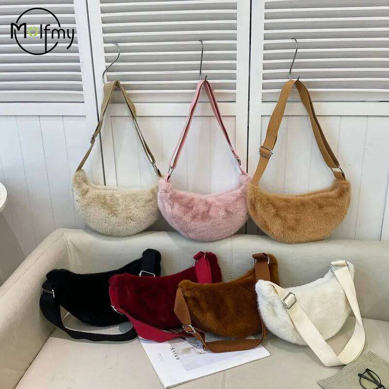 Soft Plush Shoulder Underarm Fluffy Solid Color Bags Purse Autumn Winter Handbag Women Lady Fashion Storage Pouch 2025 New
