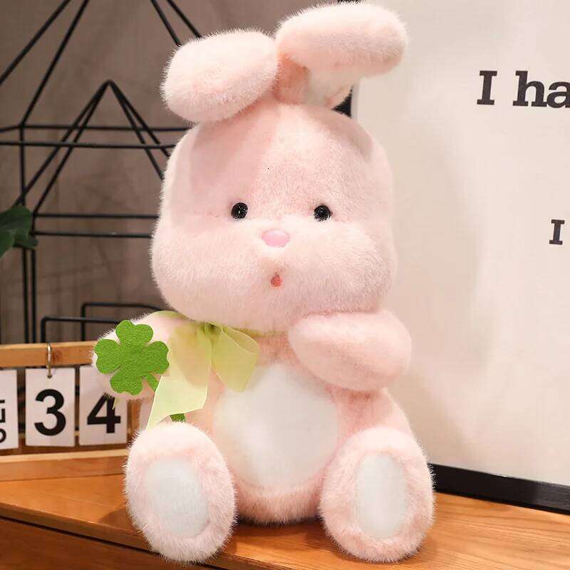 1pc 25cm/9.84in Cute Clover Ribbon Sleeping Pillow Comfort Little White Rabbit Doll Ragdoll Plush Toy Y260128