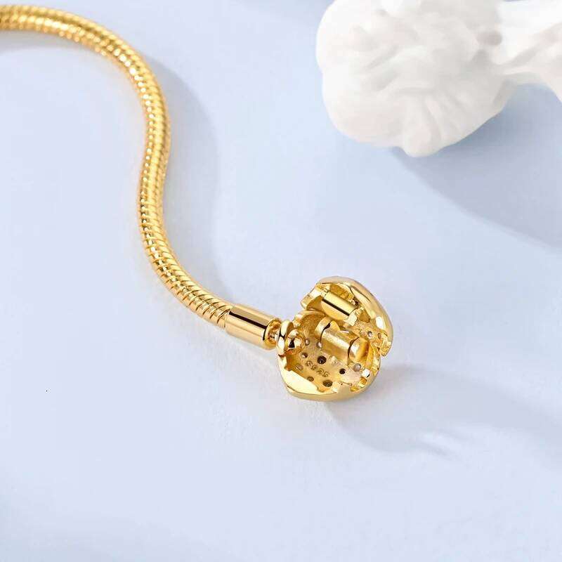 925 Sterling Silver Bracelets 17-20CM Original Golden Sparkling Heart Shaped Bracelet Fit DIY Charms Beads Fashion Women Jewelry H260129