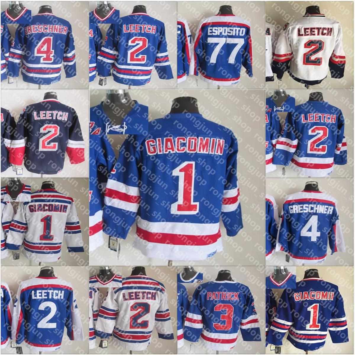 Mens Movie CCM Vintage Hockey 4 Greschner Jerseys Retro Stitched Eddie Giacomin Brian Leetch 77 Phil Esposito 3 James Patrick Jersey