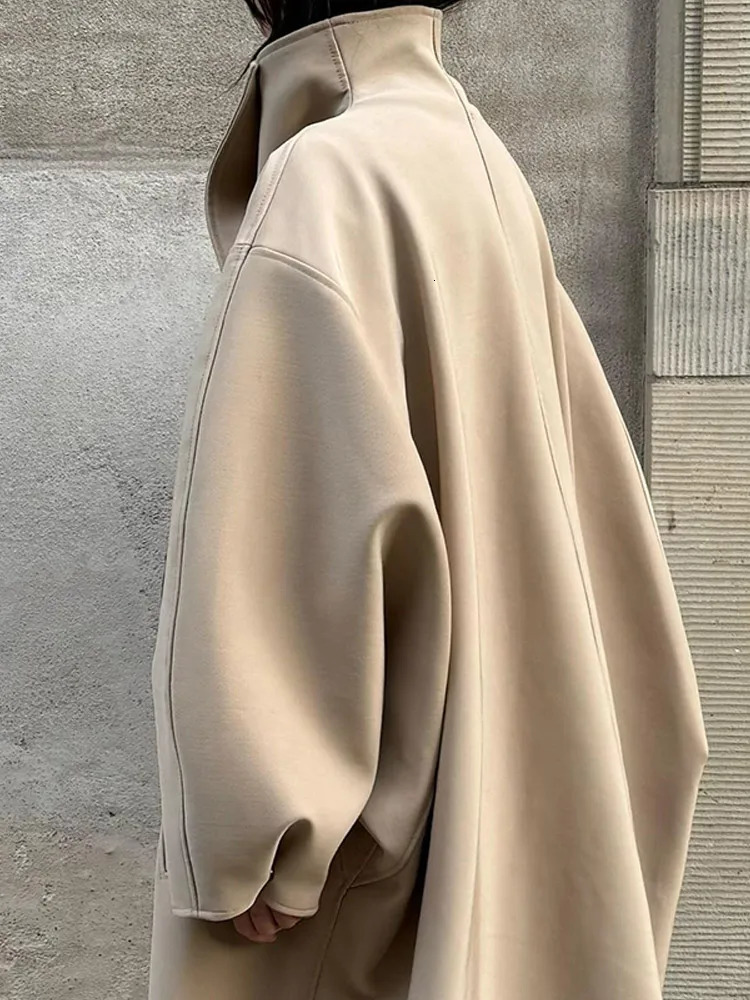 Women Solid Long Wool Blend Coat Fashion Stand Collar Full Sleeve Single-breasted Overcoat Autumn Lady High Street Outerwear 260120 - view 5
