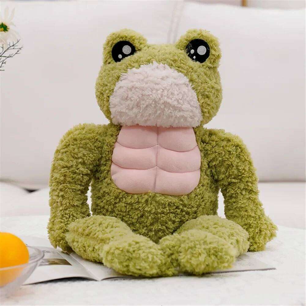 35cm Creative Strong Plush Toy Stuffed Animal Kawaii Soft Muscle Frog Doll Cute Plushies Christmas Gift for Child Kids Y260128