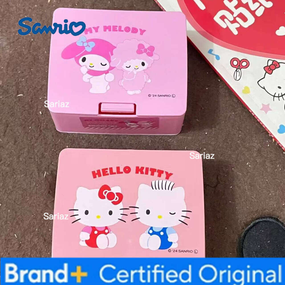 Sanrio New Kawaii My Melody Kuromi Cinnamoroll Cotton Swab Jewelry Storage Press Pop Cosmetics Sundries Organizer Box H260129