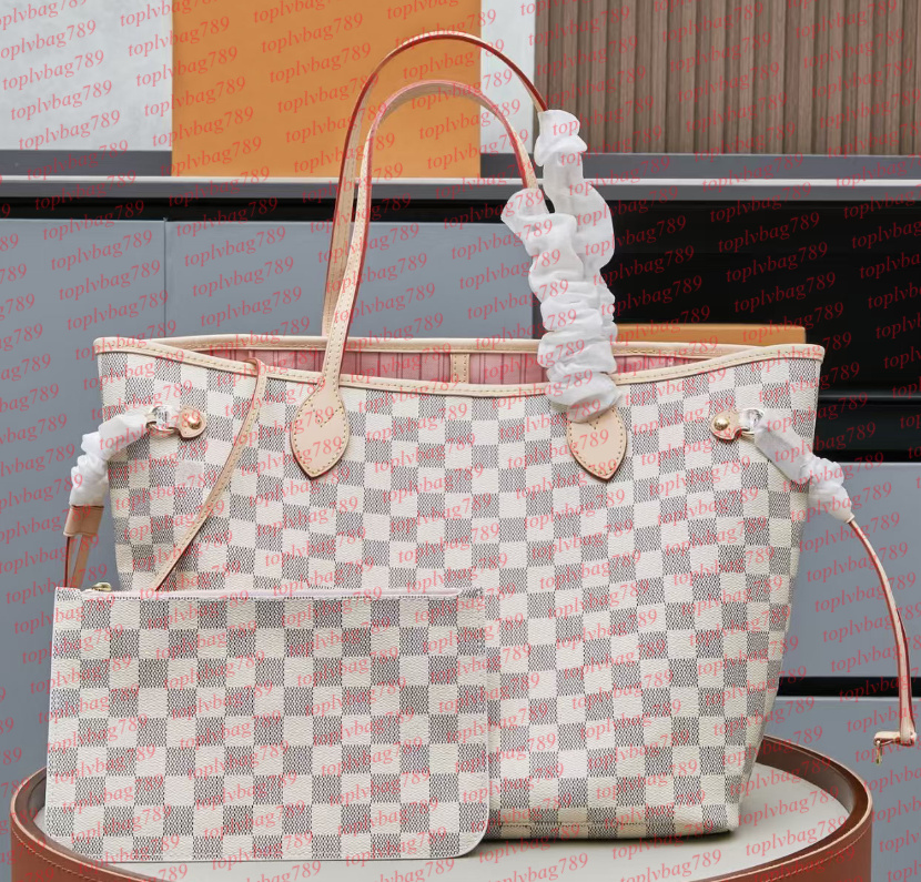 Designer Bag White Grid With Pink Lining Woman Handbag High Quality Totes Wallet Classic Women Bags Travel Beach Bag Luxurys Composite Bags Tote 2PC Coin Purse