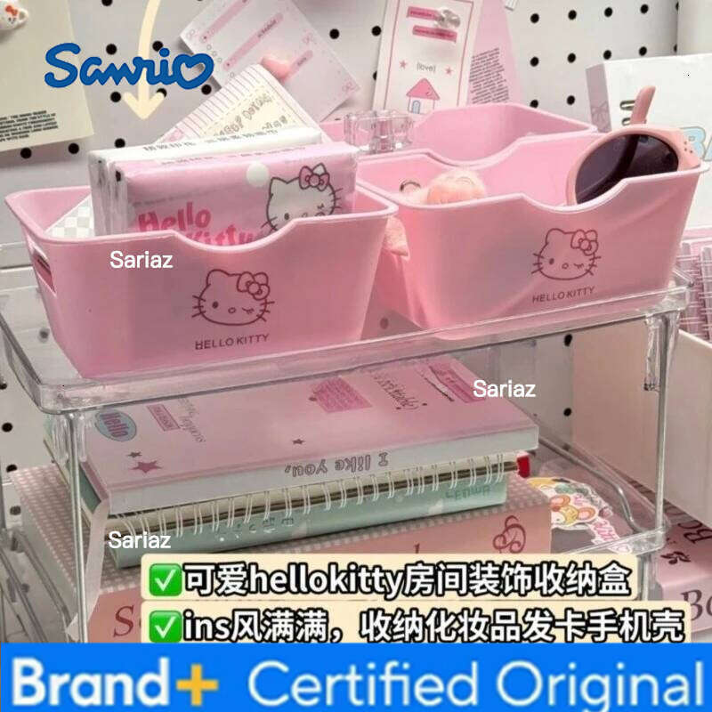 Sanrio New HelloKitty Doll Room Desktop Decoration Small Box Cartoon Cute KT Peripheral Girls Cosmetics Headband Storage Basket H260129