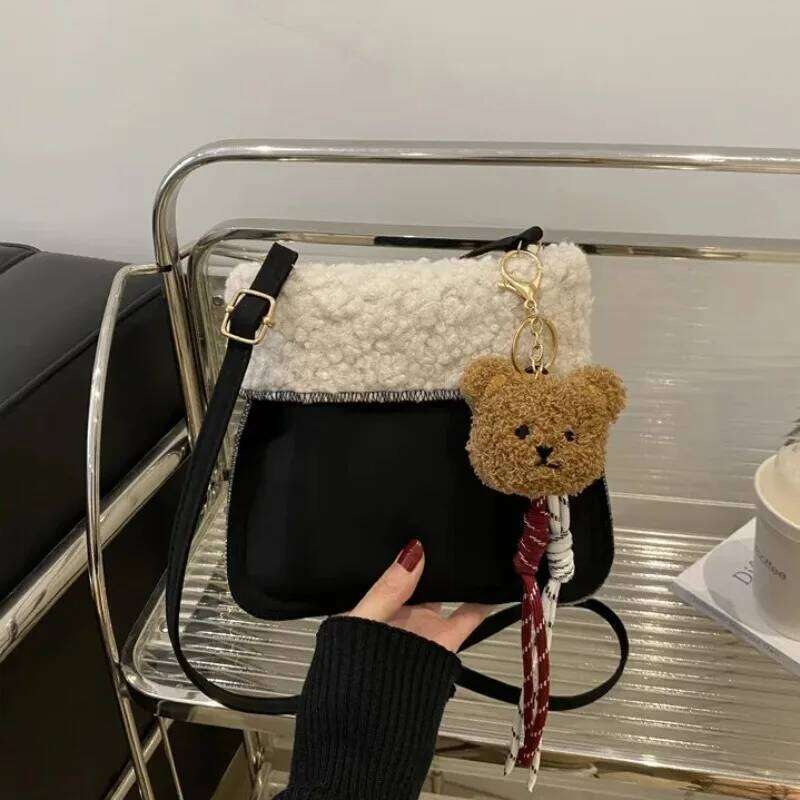 Winter Autumn Cute Bear Fluffy for Women High-end Furry Small Single Shoulder Crossbody Girls Phone Bag