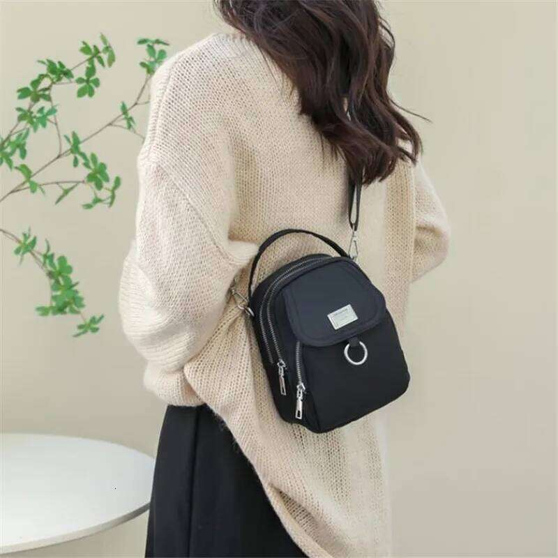 Lightweight Nylon Women's Crossbody Bag, Casual Mini Handbag with Multiple Zip Pouch, Chic Design Shoulder Bag for Everyday Use