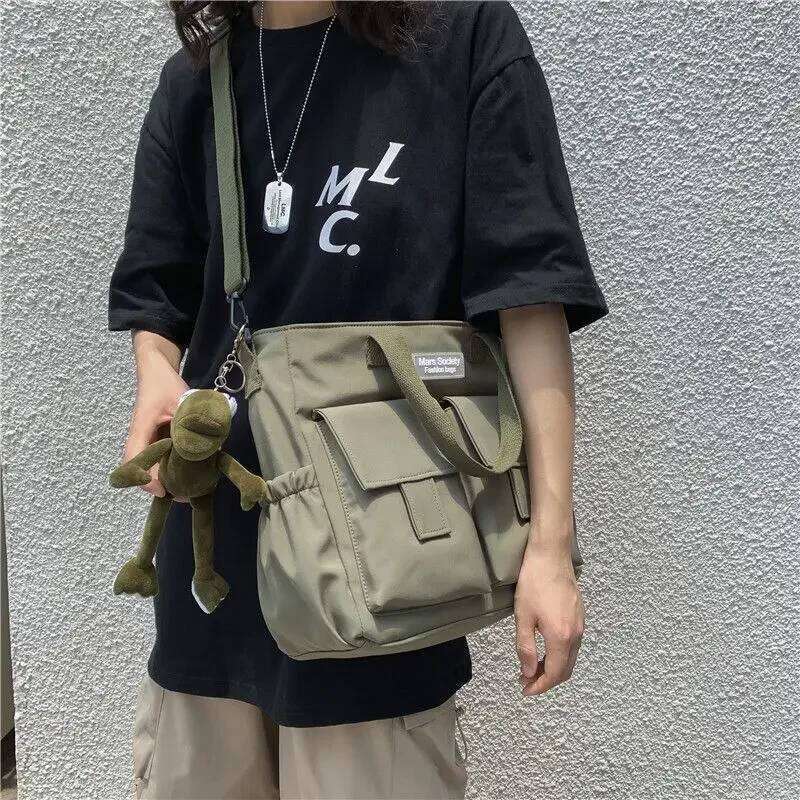 Waterproof Shoulder Women's Multi Pocket Nylon Messenger Bag Preppy Canvas Handbag Women XJ260129