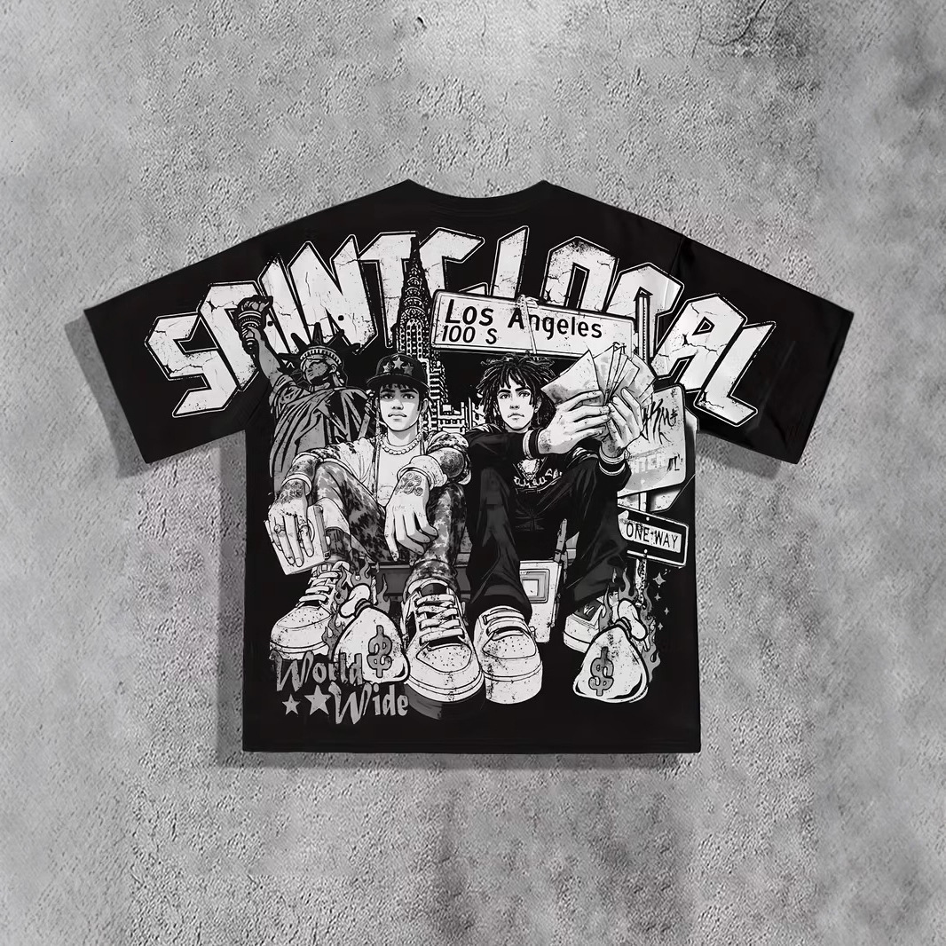 Mens T-Shirt Urban Art Print Streetwear Loose Breathable Short Sleeve Casual Designer Clothes