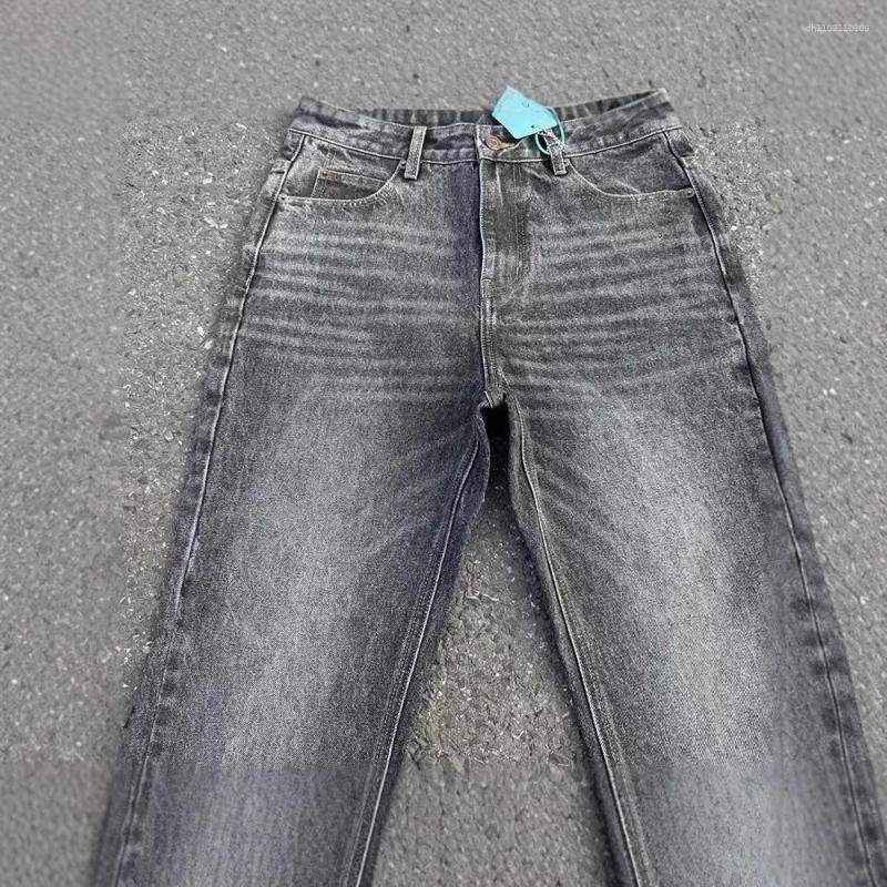 Men's Jeans Washed Micro Flare Black Grey Marble Clean Fit Style Retro Long Casual Denim Pants Trendy Straight Leg Trousers