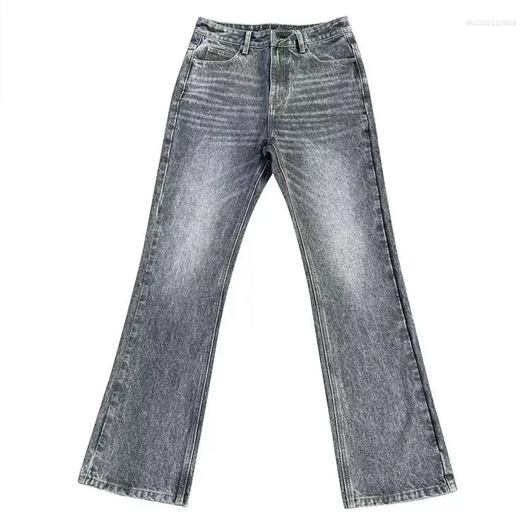 Men's Jeans Washed Micro Flare Black Grey Marble Clean Fit Style Retro Long Casual Denim Pants Trendy Straight Leg Trousers