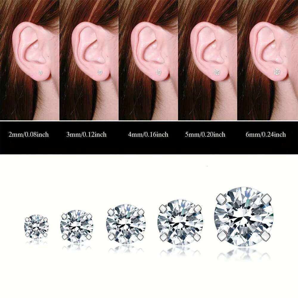 1 Pair 316L Stainless Steel Silvery Zircon Decor Ear Bone Piercing Stud Earrings With Flat Back Nap 2/3/4/5/6/7/8mm 26W0129