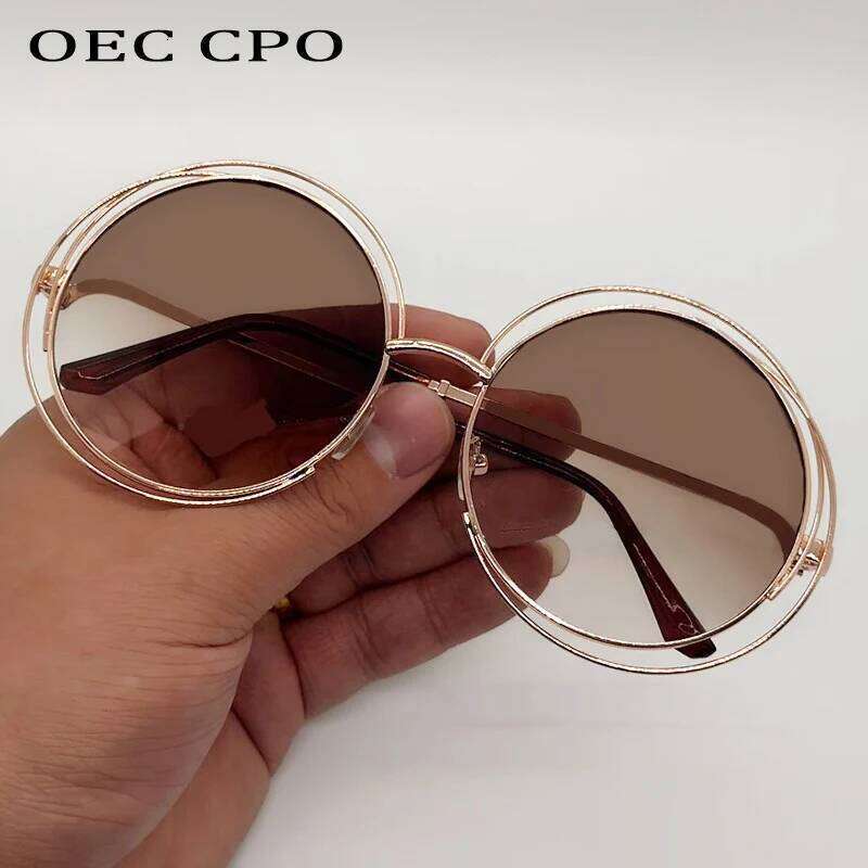 OEC CPOVintage Round Sunglasses for Women Fashion Metal Big Frame Sun Glasses Female Goggles Oculos De Sol H260129