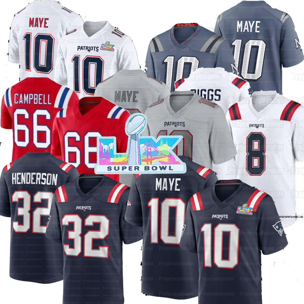 10 Drake Maye patriot 2026 Super Bowl Football Jerseys Gonzalez TreVeyon Henderson Campbell Vrabel Stefon Diggs
