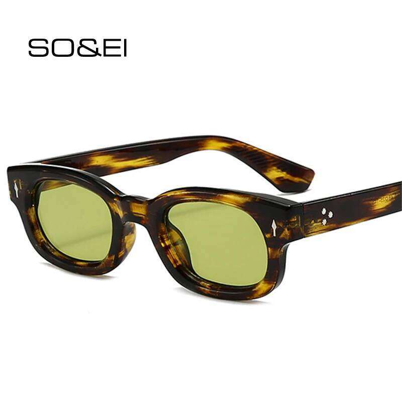 SO&EI Retro Small Square Candy Color Sunglasses Women Fashion Trending Rivets Men Leopard Sun Glasses Shades UV400 H260129