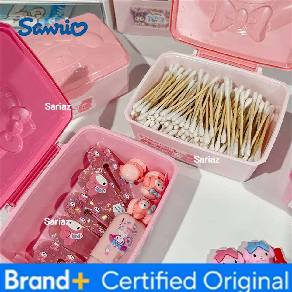 Sanrio Hello Kitty Melody Storage Box Cartoon Kt Cat Flip Cover Swabs Cotton Pads Stationery Sticker Organisation Gifts H2601291 H2601291