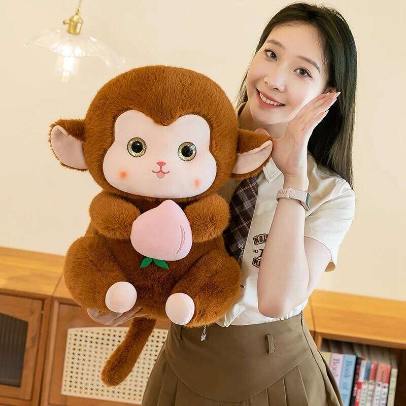 New cute little creative plush toy holding peach monkey children's doll birthday gift Y260128