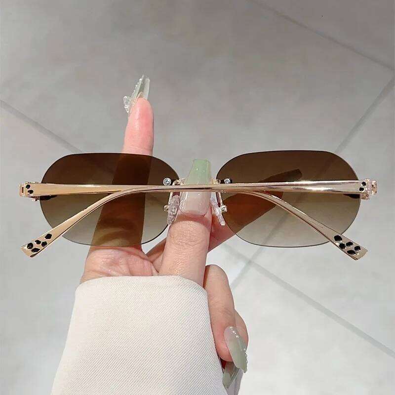 Rimless Oval Sunglasses Men New Fashion Vintage Gradient Casual Shades Women Trendy Luxury Brand Design Decor Sun Glasses H260129