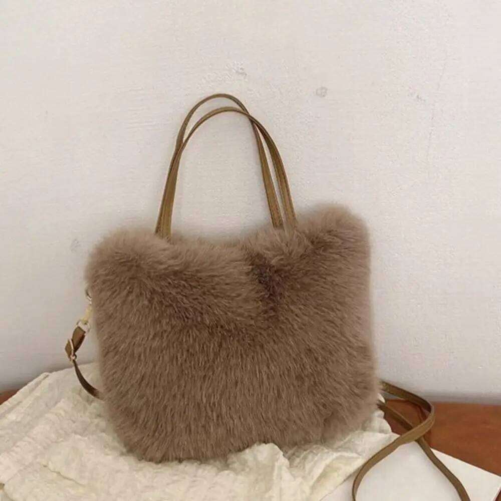 Fahion Faux Fur Tote Bag Women's Bucket Plush Luxury Design Ladies Handbags Winter Crossbody Shoulder Bags