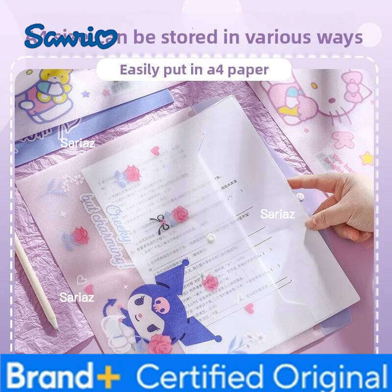 Sanrio Kuromi Cute Cartoon Snap Button A4 File Bag Exam Paper Storage Organizer Folder for School Office Document Classification H260129