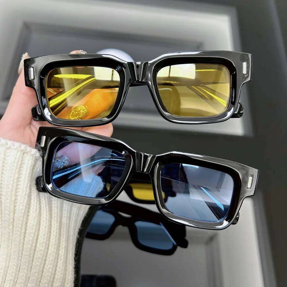 Square Vintage Sunglasses Men Women Brand Designer Rivet Sun Glasses Male Female Fashion Ocean Color Mirror Oculos De Sol H260129