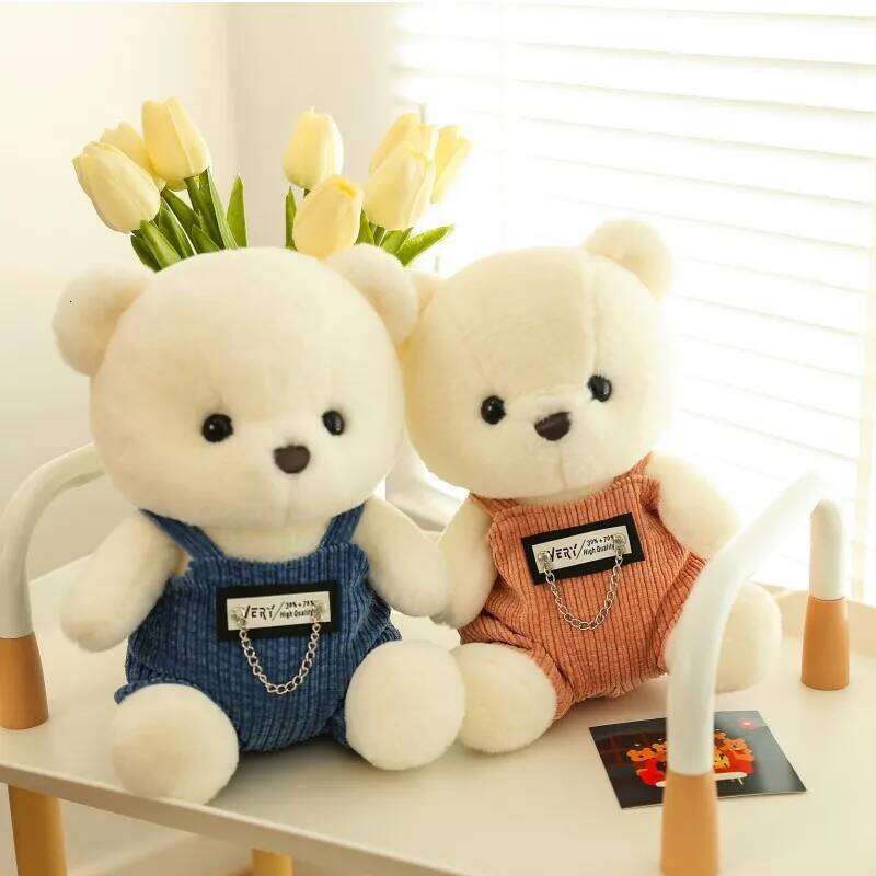 1pc 25cm/9.84in Cute bib pants rag doll pro couple bear plush toy kids gift girl pillow Y260128