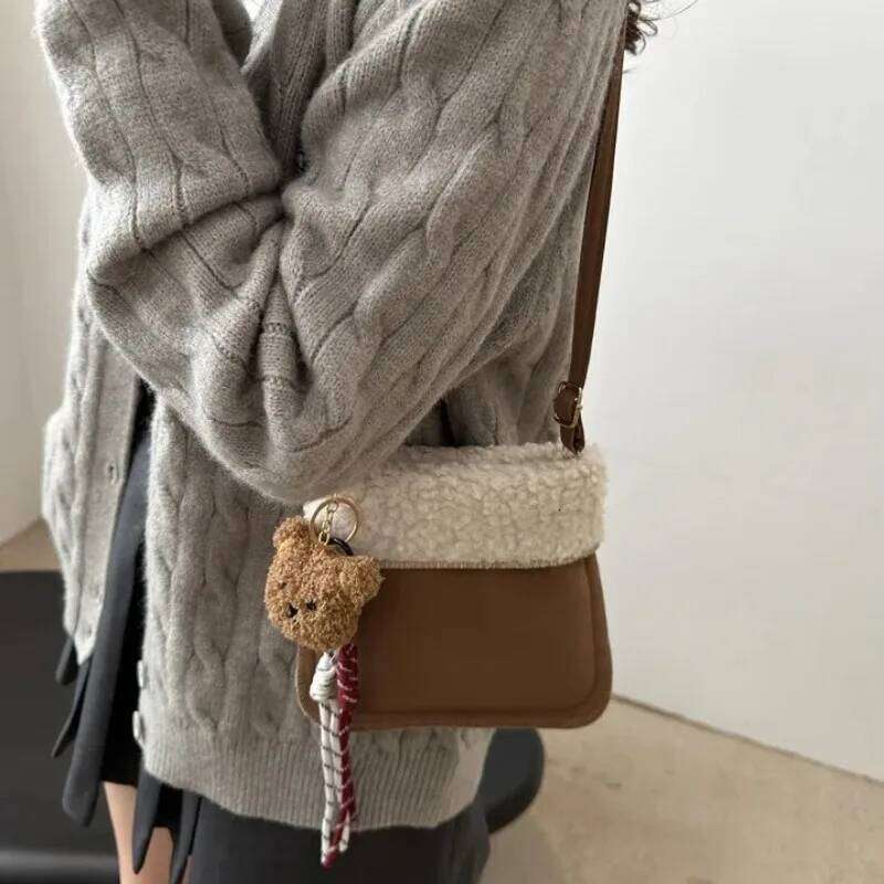 Winter Autumn Cute Bear Fluffy for Women High-end Furry Small Single Shoulder Crossbody Girls Phone Bag
